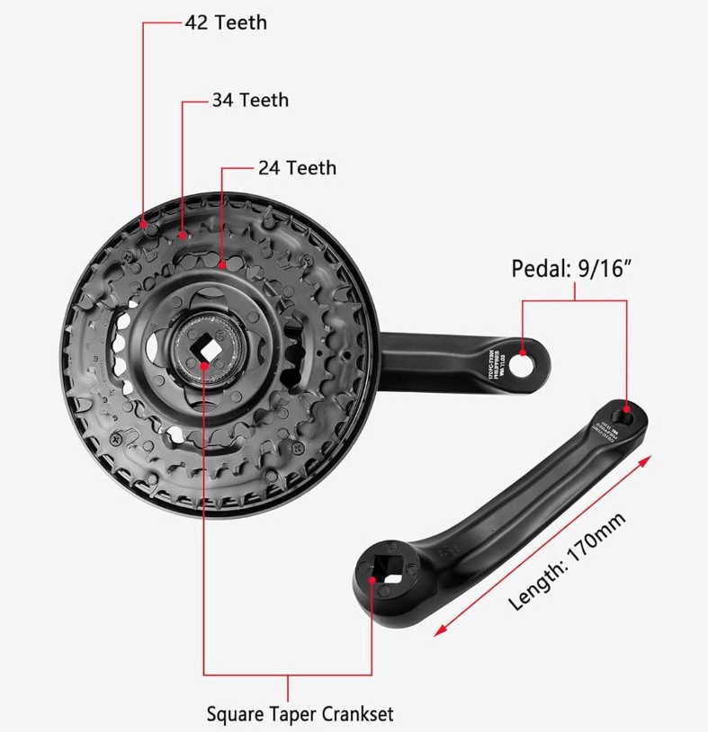 Shimano FC-TY301 170mm 42T 6-7-8V 3lü Aynakol Kapaklı Siyah